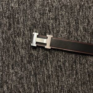 Hermes Black Belt with Silver Buckle